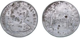 Bolivia Spanish colony 1779 PTS PR 8 Reales - Charles III Silver (.903) Potosi Mint 26.26g VF Chopmarked KM 55