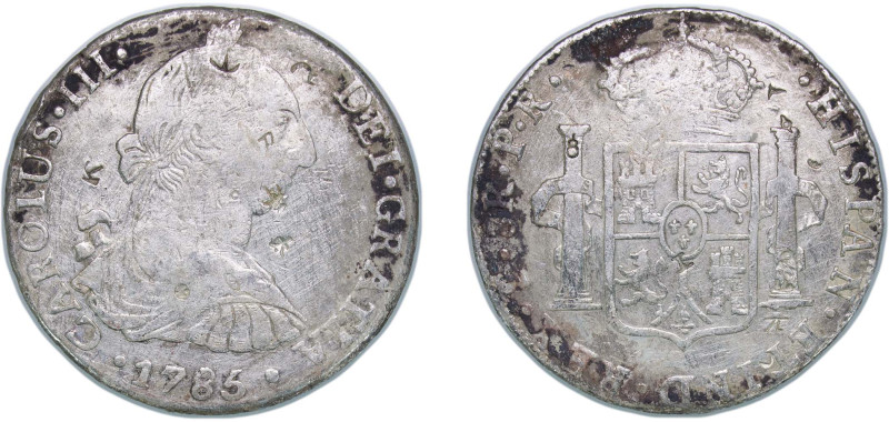 Bolivia Spanish colony 1785 PTS PR 8 Reales - Charles III Silver (.903) Potosi M...