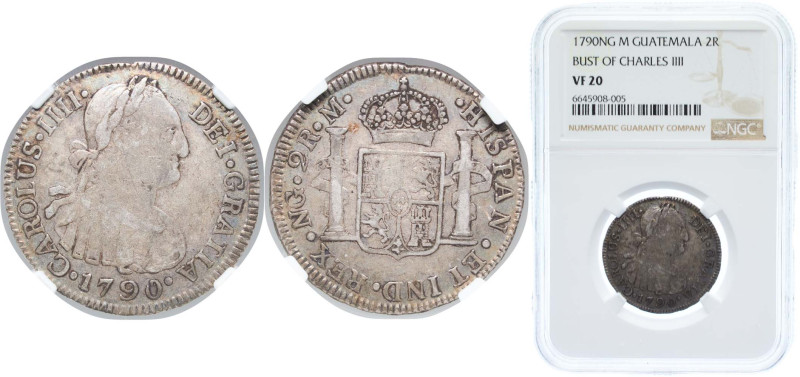 Guatemala Spanish colony 1790 NG M 2 Reales - Carlos IV Silver (.896) Guatemala ...