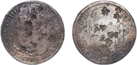 Mexico "1796 Mo F M" 8 Reales - Carlos IV (Contemporary counterfeit, 19th Century, Southeast Asia) Silver 25.7g VF Chopmarked
