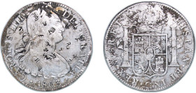 Mexico Federal Republic 1803 Mo FT 8 Reales - Carlos IV Silver (.903) Mexico City Mint 26.48g VF Chopmarked KM 109