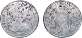 Mexico Spanish colony 1774 Mo FM 8 Reales - Carlos III Silver (.903) Mexico City Mint 26.66g XF Chopmarked KM 106