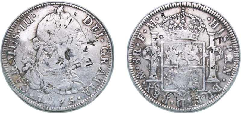 Mexico Spanish colony 1775 Mo FM 8 Reales - Carlos III "万,美" Silver (.903) Mexic...