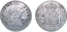 Mexico Spanish colony 1787 Mo FM 8 Reales - Carlos III Silver (.896) Mexico City Mint 26.7g VF Chopmarked KM 106a
