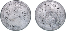 Mexico Spanish colony 1797 Mo FM 8 Reales - Carlos IV Silver (.903) Mexico City Mint 27.07g VF Chopmarked KM 109
