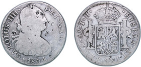 Mexico Spanish colony 1804 Mo TH 8 Reales - Carlos IV Silver (.903) Mexico City Mint 26.48g VF Chopmarked KM 109