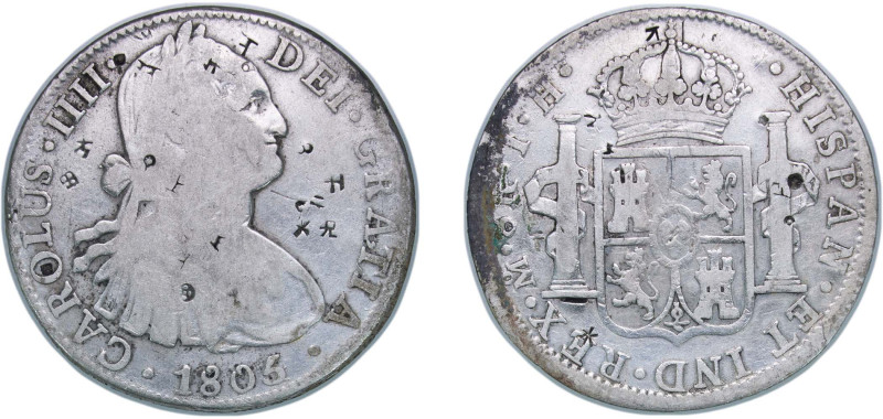 Mexico Spanish colony 1805 Mo TH 8 Reales - Carlos IV Silver (.903) Mexico City ...
