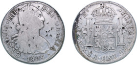 Mexico Spanish colony 1805 Mo TH 8 Reales - Carlos IV Silver (.903) Mexico City Mint 26.23g VF Chopmarked KM 109