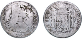 Mexico Spanish colony 1806 Mo TH 8 Reales - Carlos IV Silver (.903) Mexico City Mint 26.48g VF Chopmarked KM 109