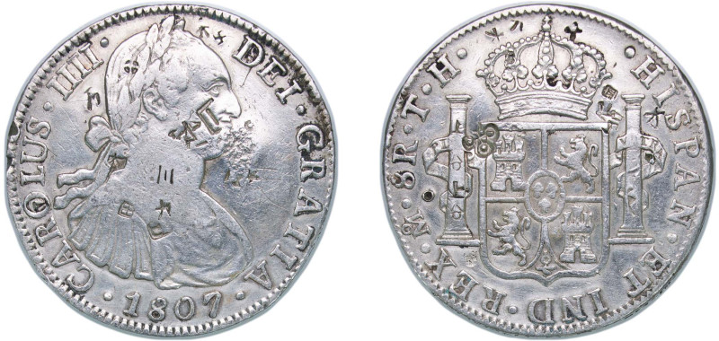 Mexico Spanish colony 1807 Mo TH 8 Reales - Carlos IV Silver (.903) Mexico City ...