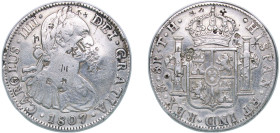 Mexico Spanish colony 1807 Mo TH 8 Reales - Carlos IV Silver (.903) Mexico City Mint 26.48g XF Chopmarked KM 109