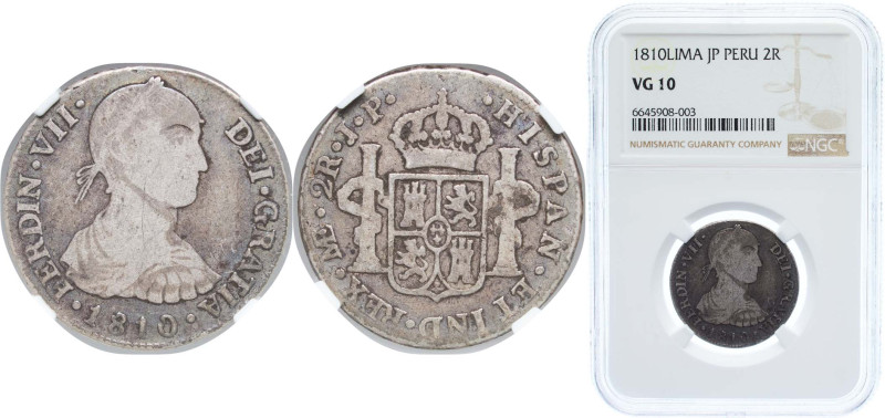 Peru Spanish colony 1810 LIMA JP 2 Reales - Fernando VII (1st type) Rare Silver ...