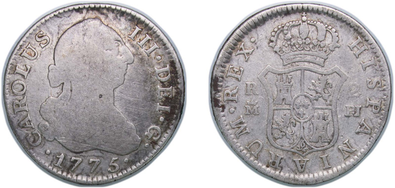 Spain Kingdom 1775 M PJ 2 Reales - Carlos III Silver (.813) Madrid Mint 5.6g VF ...