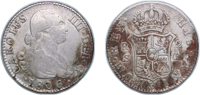 Spain Kingdom 1806 S CN 2 Reales - Carlos IV Silver (.806) Seville Mint 5.9g XF ...