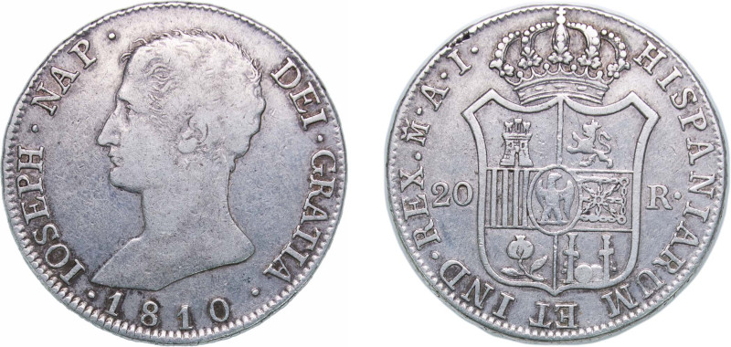 Spain Kingdom 1810 M AI 20 Reales - Jose I Bonaparte Silver (.903) Madrid Mint (...