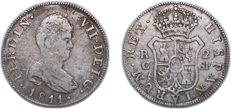 Spain Kingdom 1811 C SF 2 Reales - Fernando VII Silver (.812) Catalunya (Mallorc...