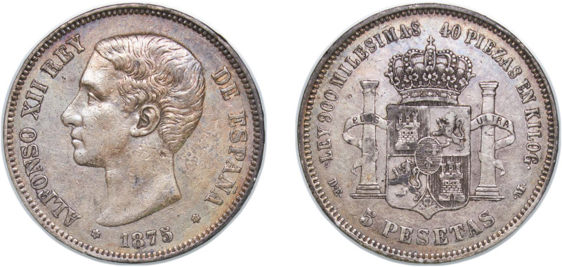 Spain Kingdom 1875 *18-75 DEM 5 Pesetas - Alfonso XII (1st portrait; legend in e...