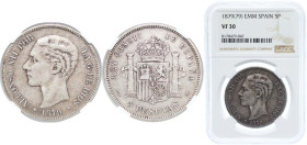 Spain Kingdom 1879 *18-79 EMM 5 Pesetas - Alfonso XII (2nd portrait) Silver (.900) Madrid Mint (1634000) 25g NGC VF 30 KM 676