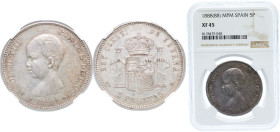 Spain Kingdom 1888 *18-88 MPM 5 Pesetas - Alfonso XIII (1st portrait) Silver (.900) Madrid Mint (10643900) 25g NGC XF 45 KM 689