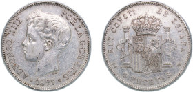 Spain Kingdom 1897 *18-97 SGV 5 Pesetas - Alfonso XIII (3rd portrait) Silver (.900) Madrid Mint (6733000) 25.15g XF KM 707