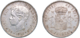 Spain Kingdom 1898 *18-98 SGV 5 Pesetas - Alfonso XIII (3rd portrait) Silver (.900) Madrid Mint (39977000) 24.8g XF KM 707