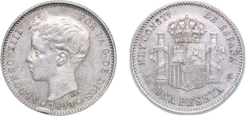 Spain Kingdom 1899 *18-99 SGV 1 Peseta - Alfonso XIII (3rd portrait) Silver (.83...