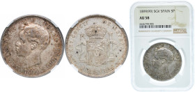 Spain Kingdom 1899 *18-99 SGV 5 Pesetas - Alfonso XIII (3rd portrait) Silver (.900) Madrid Mint (13930000) 25g NGC AU 58 KM 707