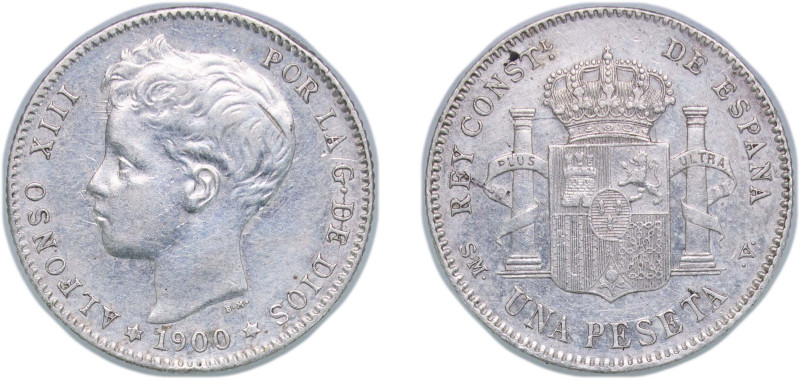 Spain Kingdom 1900 *19-00 SMV 1 Peseta - Alfonso XIII (3rd portrait) Silver (.83...