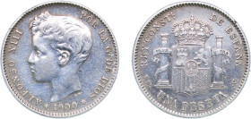 Spain Kingdom 1900 *19-00 SMV 1 Peseta - Alfonso XIII (3rd portrait) Silver (.835) Madrid Mint (18650000) 4.97g XF KM 706
