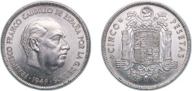 Spain Kingdom 1949 *19-50 5 Pesetas - Francisco Franco Nickel Madrid Mint (21000000) 14.92g UNC KM 778