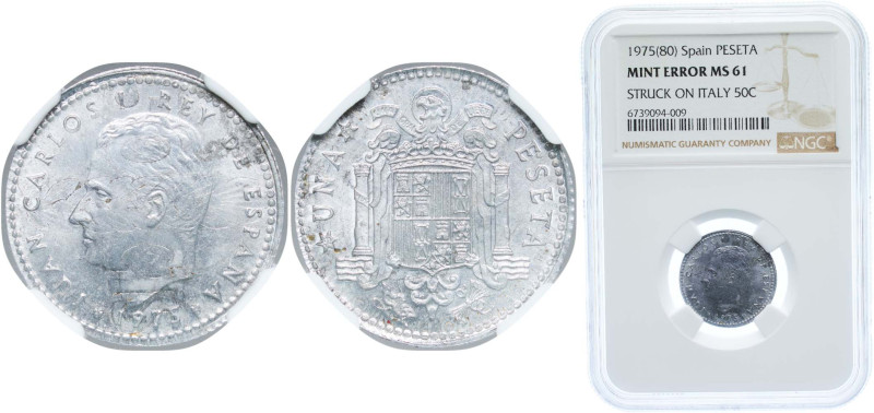 Spain Kingdom 1975 *19-80 1 Peseta - Juan Carlos I MINT ERROR NGC MS 61 Struck o...