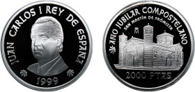 Spain Kingdom 1999 M 2000 Pesetas - Juan Carlos I (San Martin de Fromista) Silver (.925) Madrid Mint 27g PF
