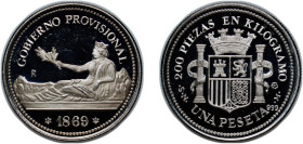 Spain Kingdom ND 1 Peseta - Provisional Government (replica; 1869) Silver (.999) 9.37g PF