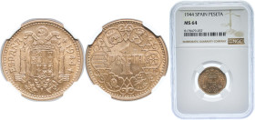 Spain Nationalist Government 1944 1 Peseta Aluminium bronze 3.5g NGC MS 64 KM 767