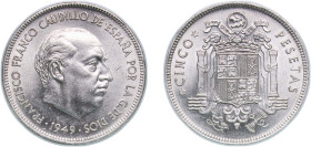 Spain Nationalist Government 1949 *19-49 5 Pesetas - Francisco Franco Nickel Madrid Mint (612000) 15.1g AU KM 778
