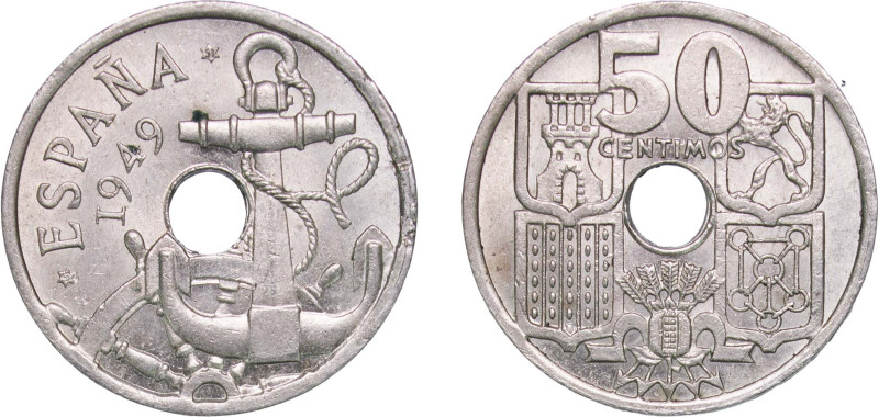 Spain Nationalist Government 1949 *19-51 50 Centimos (Arrows down) Copper-nickel...