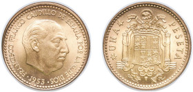 Spain Nationalist Government 1953 *19-56 1 Peseta - Francisco Franco Aluminium bronze Madrid Mint (108000000) 3.48g UNC KM 775