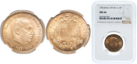 Spain Nationalist Government 1953 *19-56 2.50 Pesetas - Francisco Franco Aluminium bronze Madrid Mint (30322000) 7g NGC MS 66 KM 785