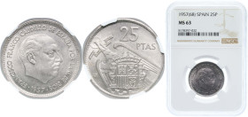Spain Nationalist Government 1957 *19-68 25 Pesetas - Francisco Franco Copper-nickel Madrid Mint (30000000) 8.5g NGC MS 63 KM 787