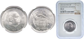 Spain Nationalist Government 1957 BA 25 Pesetas - Francisco Franco (The 1958 2nd Ibero-American Numismatic Exposition in Barcelona) Copper-nickel (430...