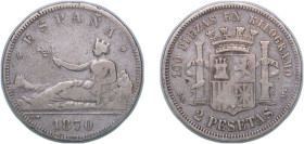 Spain Provisional Government 1870 *18-70 SNM 2 Pesetas Silver (.835) Madrid Mint (1503872) 10g VF KM 654