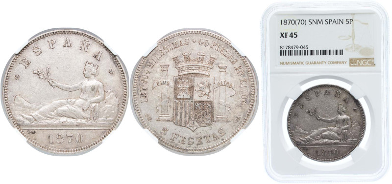 Spain Provisional Government 1870 *18-70 SNM 5 Pesetas - Provisional Government ...