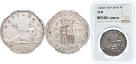 Spain Provisional Government 1870 *18-70 SNM 5 Pesetas - Provisional Government Silver (.900) Madrid Mint (5923455) 25g NGC XF 45 KM 655
