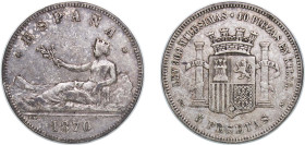 Spain Provisional Government 1870 SNM 5 Pesetas Silver (.900) (5923455) 24.8g VF KM 655
