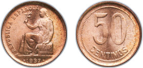 Spain Second Republic 1937 *3-6 50 Centimos - II Republic Brass Madrid Mint (1000000) 6.02g UNC KM 754