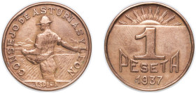 Spain Second Republic 1937 1 Peseta (Asturias and León) Copper (100000) 4.77g AU KM 2