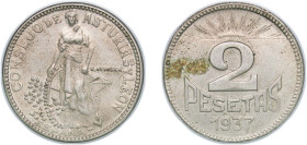 Spain Second Republic 1937 2 Pesetas (Asturias and León) Copper-nickel (400000) 7.93g UNC KM 3