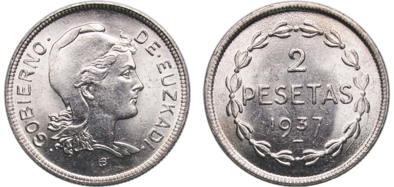 Spain Second Republic 1937 2 Pesetas (Euzkadi) Nickel (2000000) 8.1g UNC KM 2