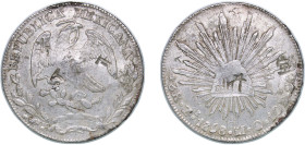 Mexico Federal Republic 1858 Zs MO 8 Reales Silver (.903) Zacatecas Mint 26.68g XF Chopmarked KM 377.13