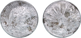 Mexico Federal Republic 1863 C CE 8 Reales (It is RARE with Chinese Chopmarked on this Date) Silver (.903) Culiacán Mint 26.8g VF Chopmarked KM 377.3